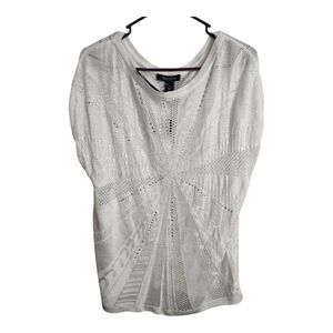 WHBM Starburst Stitchy Crochet Embellished Sheer Pullover Office Boho Blouse M‎
